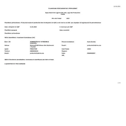 Document preview: Rëndësia e Planifikimit të Prokurimit për 2022 — Procedura administrative