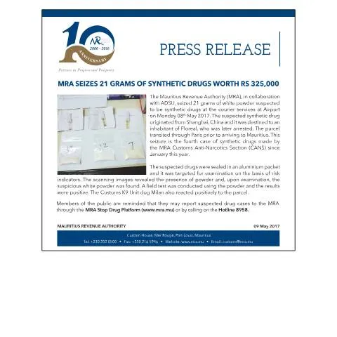 Document preview: Understanding the MRA's Seizure of Synthetic Drugs — Government & admin (DrugSeizure090517)