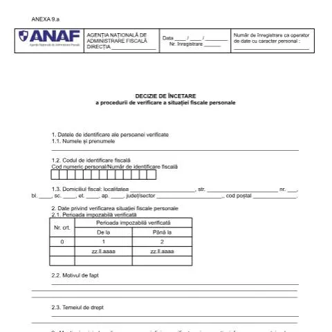 Document preview: Importanța deciziei de încetare a verificării fiscale — Impozite & fiscalitate (CERFA n°A9_OPANAF_2117_2018)