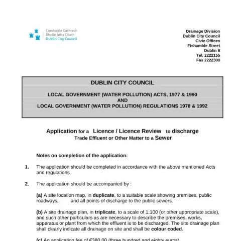 Document preview: How to Apply for a Trade Effluent Discharge Licence in Dublin — Government & admin