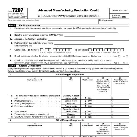 Document preview: Mastering IRS Form 7207 for Advanced Manufacturing Tax Benefits — Taxes (CERFA n°7207)