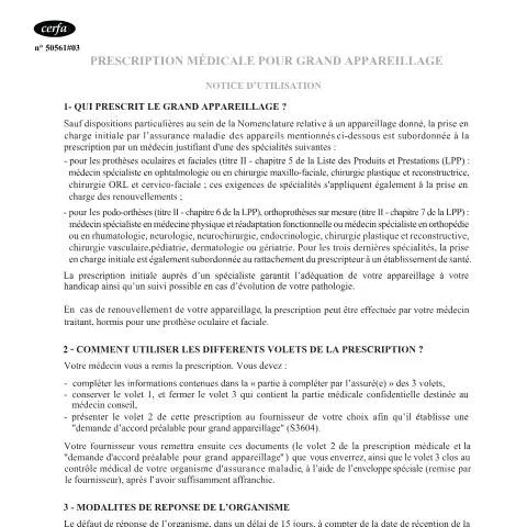 Aperçu du document Comment valider votre prescription de grand appareillage médical — Santé (CERFA n°12042*02)