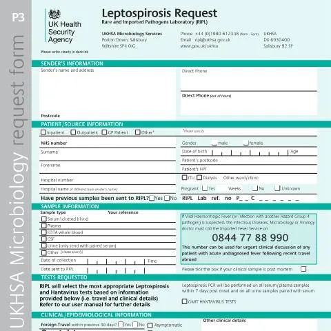 Document preview: How to Use UKHSA's Leptospirosis Request Form Effectively — Health
