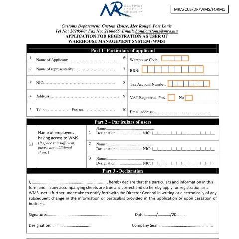Document preview: Understanding the Warehouse Management System Registration Process — Government & admin (AdministrativeFormWMSForm1)