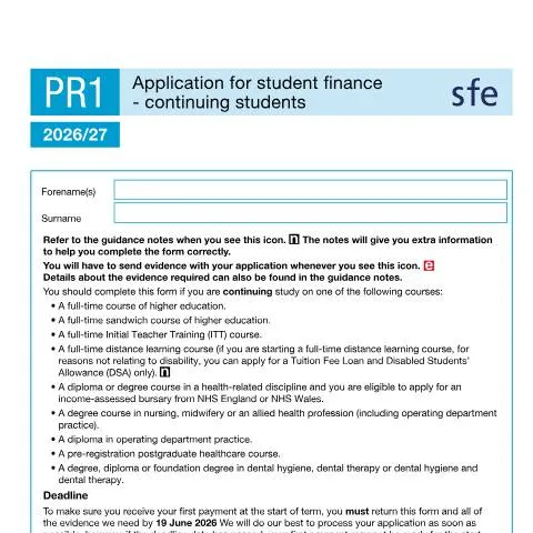 Document preview: 2026-2027 Student Finance Applications: Complete Guide for Continuing — Government & admin