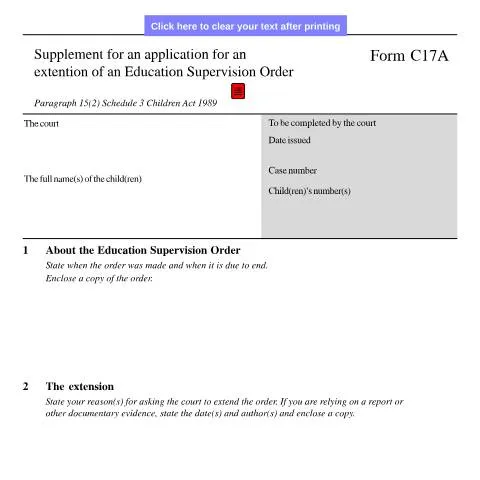 Document preview: Understanding Form C17A for Education Supervision Orders — Legal & justice
