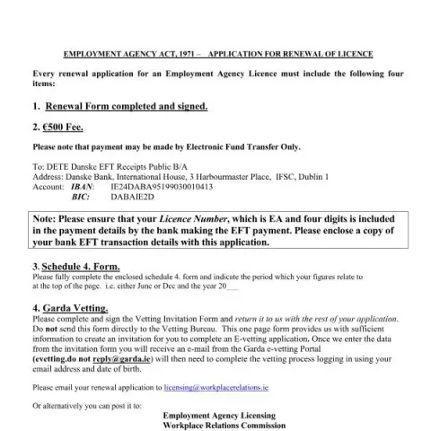 Document preview: Steps to Renew Your Employment Agency Licence in Ireland — Work & employment