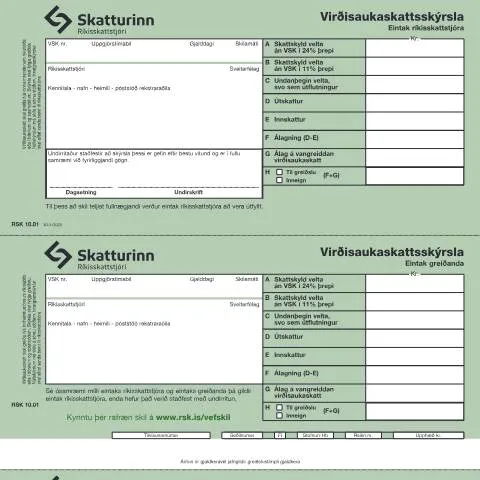 Document preview: Skil á virðisaukaskattsskýrsla fyrir einstaklinga — Skattar & fjármál (CERFA n°RSK 10.01)