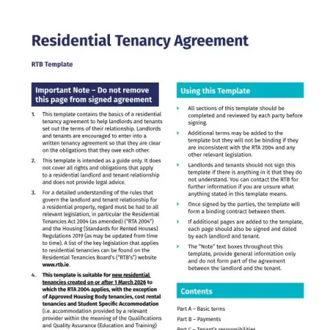 Document preview: Residential Tenancy Agreement Template for Ireland — Housing