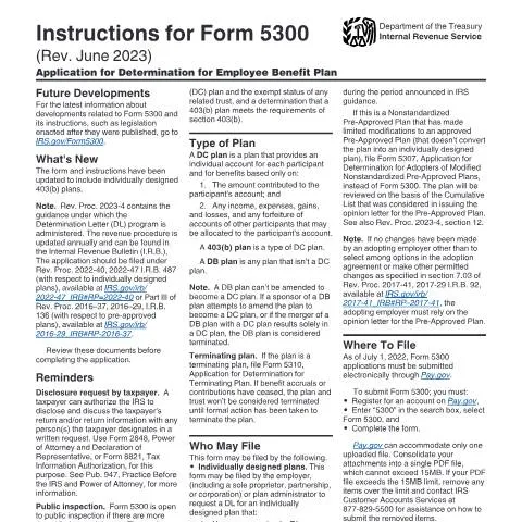 Document preview: Mastering IRS Form 5300 Instructions for Employee Benefits — Taxes (CERFA n°INST-5300)