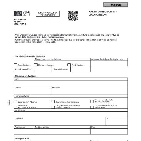 Document preview: Rakentamisilmoitukset: Urakkatiedot ja niiden merkitys — Hallinnolliset asiat (CERFA n°Vero 3720)