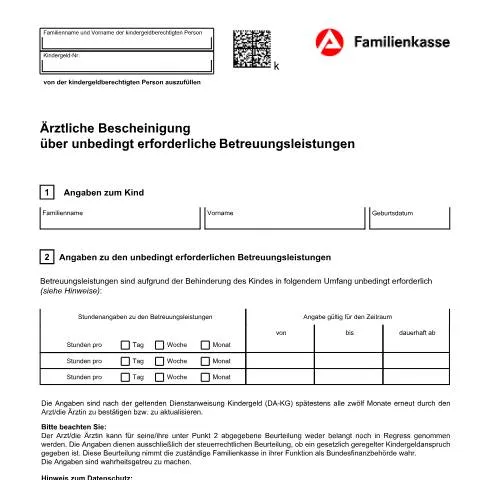 Dokumentvorschau: Ärztliche Bescheinigung für Betreuungsleistungen für Kinder mit — Familie (CERFA n°bescheinigungbetreuung_ba032760)