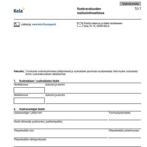 Document preview: Miten vuokravakuuden realisointivaatimus toimii? — Tuet & sosiaalietuudet (CERFA n°Kela TO 7)