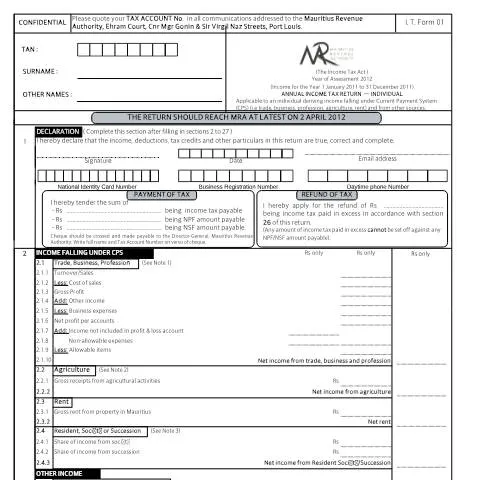 Document preview: Understanding the Individual Return (01) in Mauritius — Government & admin (mra_2012_download01_LC)