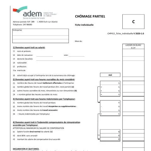 Aperçu du document Comprendre la fiche individuelle de chômage partiel sans formation — Emploi & travail (CERFA n°CHP411-fiche-individuelle)