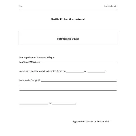 Aperçu du document Modèle de certificat de travail : essentiel pour votre carrière — Emploi & travail (CERFA n°modele-n-12-certificat-de-travail)