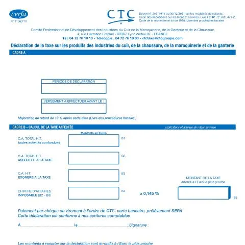 Aperçu du document Taxe développement industries du cuir : obligations déclaratives — Impôts & fiscalité (CERFA n°11063*10)