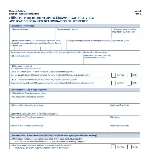 Document preview: Mida peaks teadma Vorm R taotlemisest Eestis? — Immigratsioon ja viisad (CERFA n°VORM R)