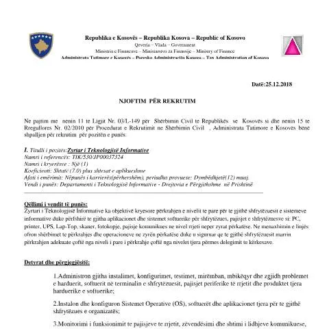 Document preview: Roli i Formularit 'Njoftim për rekrutim' në Kosovë — Punë & punësim