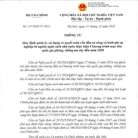 Document preview: Thông tư 147/2025/TT-BTC: Quy định mới về quản lý vốn đầu tư công — Thủ tục hành chính (CERFA n°147/2025/TT-BTC)