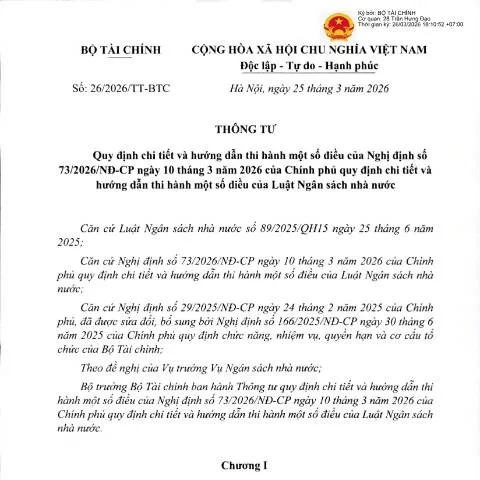 Document preview: Thông tư 26/2026/TT-BTC: Quy định chi tiết về Ngân sách nhà nước — Thuế & tài chính (CERFA n°26/2026/TT-BTC)