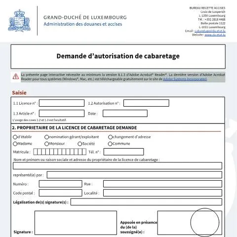 Aperçu du document Comprendre la demande d’autorisation de cabaretage au Luxembourg — Démarches administratives (CERFA n°autorisation-cabaretage)