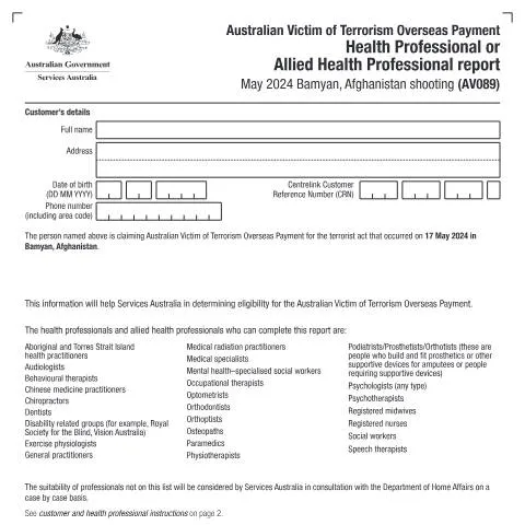 Document preview: Navigating the AV089 Form for Terrorism Victims — Health (CERFA n°AV089)
