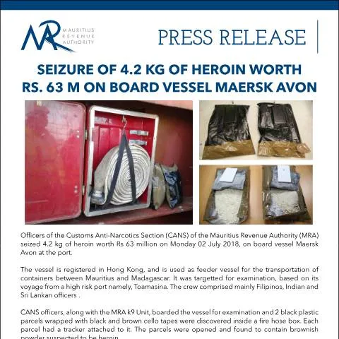 Document preview: Understanding the Heroin Seizure on Maersk Avon — Government & admin (PressRelease030718)