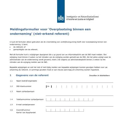 Documentvoorvertoning: Belang van het Meldingsformulier voor Overplaatsing binnen een — Immigratie & visa (CERFA n°7090)