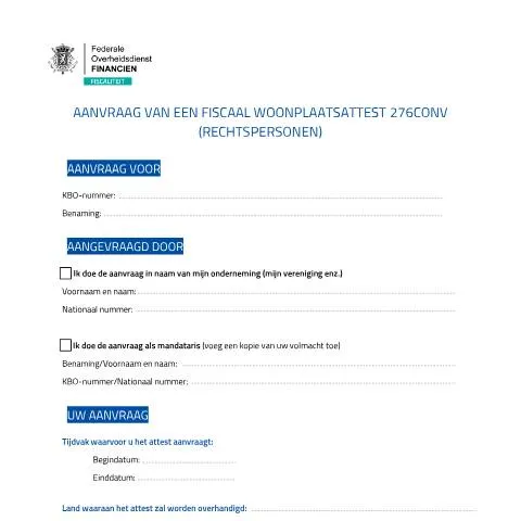 Aperçu du document Formulaire 126 : Obtenez votre attestation fiscale de résidence — Démarches administratives (CERFA n°126-aanvraag-attest-fiscale-woonplaats)