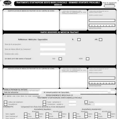 Aperçu du document Entente préalable orthodontie : procédure du formulaire 10522*01 — Santé (CERFA n°10522*01)