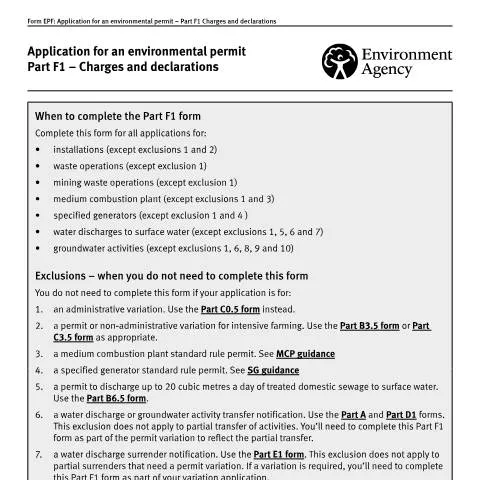 Document preview: Understanding the EPF1 Form for Environmental Permit Applications — Environment & energy