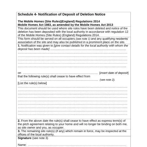 Document preview: Navigating the Park Homes Deletion Notice Process — Government & admin