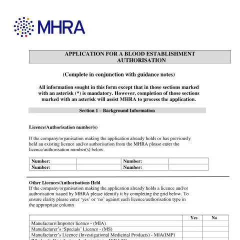 Document preview: Understanding the Blood Establishment Authorisation Process — Health