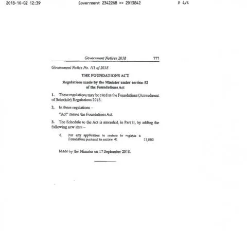Document preview: Mauritius Foundations Schedule Amendments 2018 — Government & admin (Govt-Gazette-29-Sep-18-Foundations-Amendment-of-Schedule-Regulations-2018)