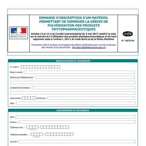 Aperçu du document Demande d'inscription officielle des équipements anti-dérive — Démarches administratives (CERFA n°12678*04)