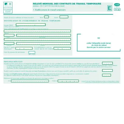 Aperçu du document Relevé mensuel des contrats temporaires : obligation légale des — Emploi & travail (CERFA n°10871*01)