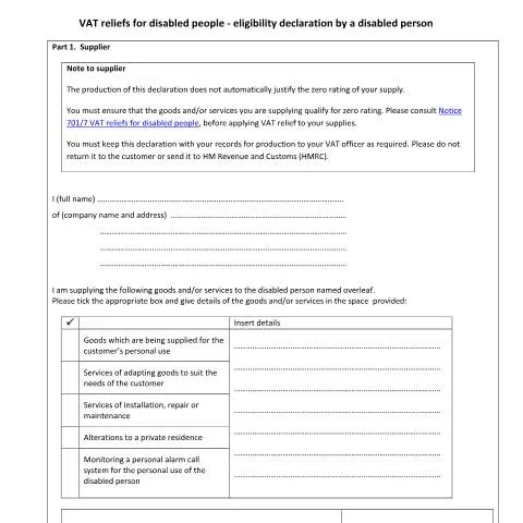Document preview: How to Complete Your VAT Relief Declaration as a Disabled Person — Taxes