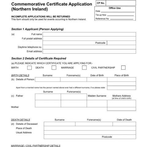 Document preview: Guide to Applying for a Commemorative Certificate in Northern Ireland — Civil status & identity