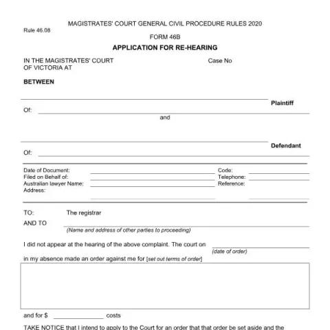 Document preview: Understanding the Application for Re-Hearing in Victoria Magistrates' — Legal & justice (46B)