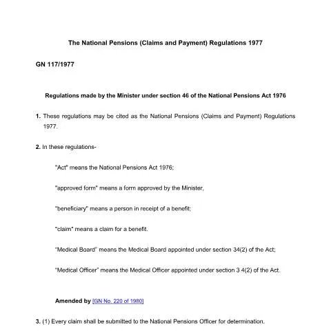 Document preview: Overview of Mauritius National Pensions Claims and Payment Regulations — Government & admin (national-pensions-claims-and-payment-regulations-no-117-1977)