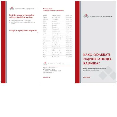 Document preview: Uloga HZZ-a u odabiru pravih kandidata za posao — Zapošljavanje i rad (CERFA n°ProfSelekcija)