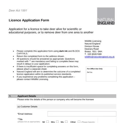 Document preview: Understanding the Deer Licence Application Form — Government & admin