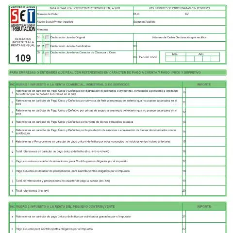 Vista previa del documento Formulario 109 Declaración Jurada Paraguay — Impuestos (CERFA n°F109)