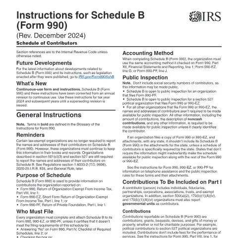 Document preview: Understanding IRS Instructions for Schedule B (Form 990) — Taxes (CERFA n°INST-990SB)