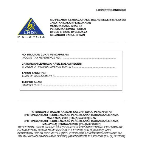 Document preview: Panduan Lengkap Form LHDN/BT/DD/BNG/2020 untuk Insentif Cukai — Cukai & percukaian (CERFA n°BT)