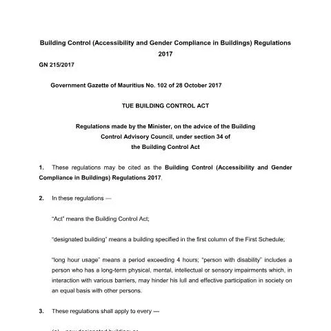 Document preview: Building Control Regulations for Accessibility and Gender Compliance — Government & admin (Building-Control-Accessibility-and-Gender-Compliance-in-Buildings-Regulations-2017-Amended-2022)