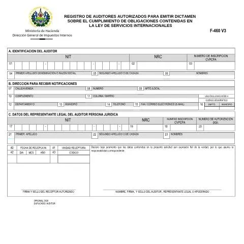 Vista previa del documento Importancia del Formulario F460_v3 en la Auditoría Salvadoreña — Impuestos (CERFA n°700-DGII-FO-2021-22560)