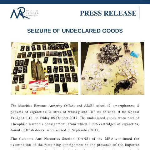 Document preview: Understanding the Seizure of Undeclared Goods in Mauritius — Government & admin (Seizure061017)