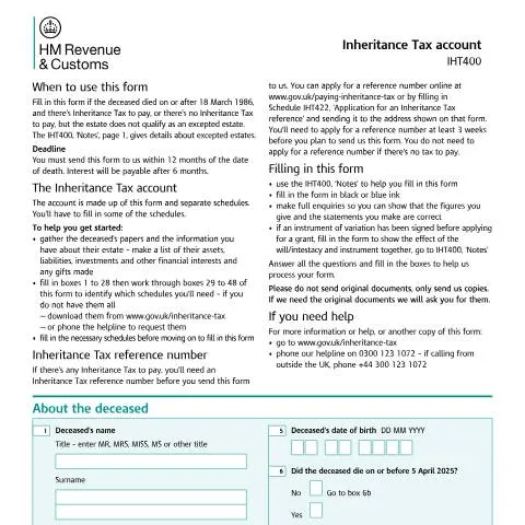 Document preview: Complete Guide to IHT400 Inheritance Tax Account Requirements — Taxes